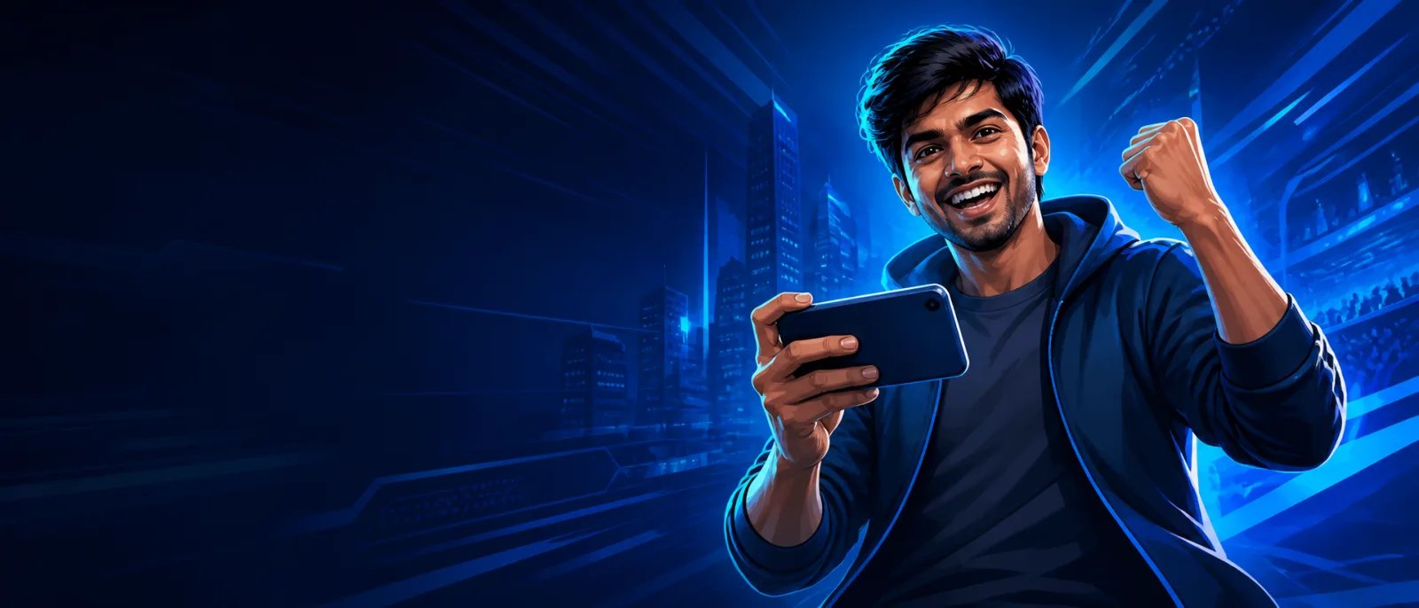 Mobile gamer celebrating a win